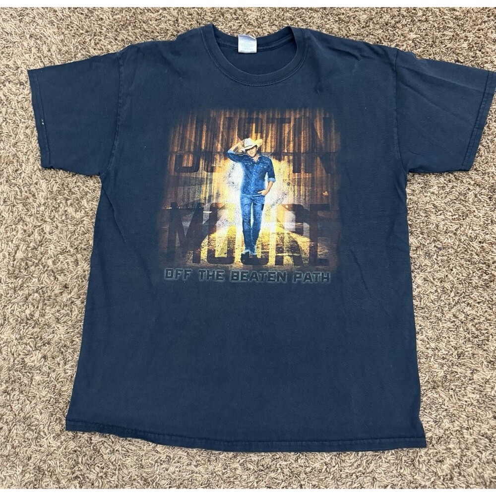 Gildan Mens T-Shirt Justin Moore Off The Beaten Path Graphic Tee Black Sz Large